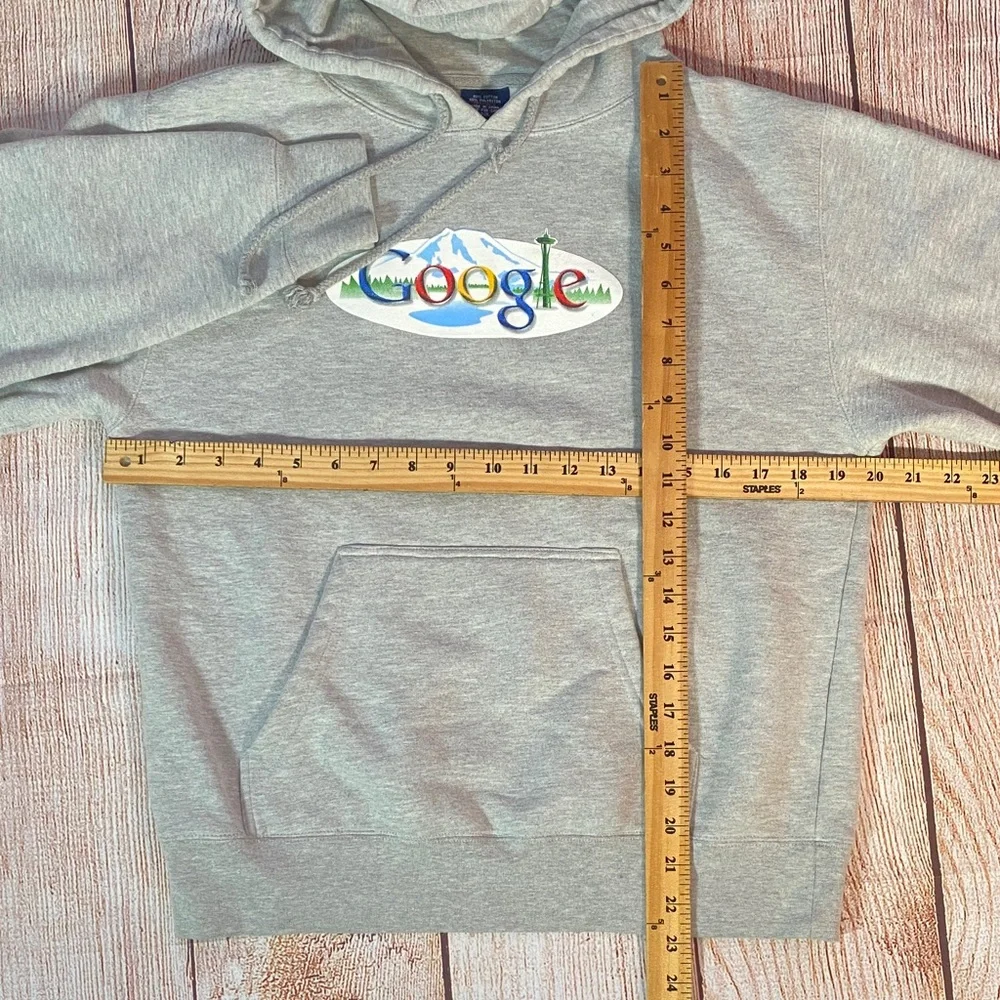 Google Logo Hoodie Men’s Large Gray Pullover Fleece Tech Company Sweatshirt - Picture 8 of 10